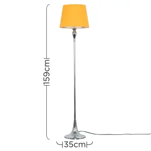 ValueLights Faulkner Modern Polished Chrome Spindle Design Floor Lamp with Mustard Shade