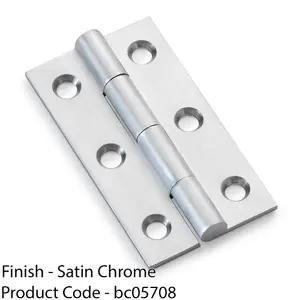 PAIR Solid Brass Cabinet Butt Hinge - 50mm - Satin Chrome Premium Cupboard