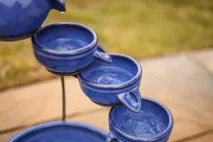 Ceramic Royal Blue Solar Powered Garden Water Feature with Glazed Effect