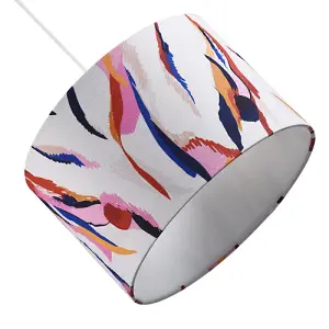 Abstract Feather Linen Fabric Drum Lamp Shade with Vivid Multi-Coloured Strokes