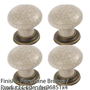 4 PACK - Porcelain Mushroom Cupboard Door Knob 36mm Dia - Florentine Bronze & Ivory Glaze