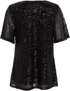 Bonmarche Black Half Sleeve Sequin Top, Size: 10