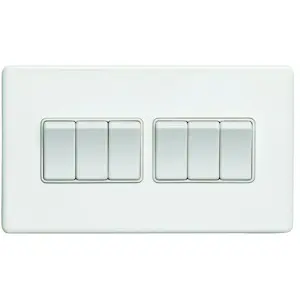 6 Gang Multi Light Switch SCREWLESS MATT WHITE 2 Way 10A Metal Rocker Slim