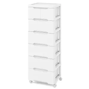 COSTWAY 7-Drawer Rolling Cabinet Plastic Storage Cart 6-tier Drawer Dresser w/ Wheels