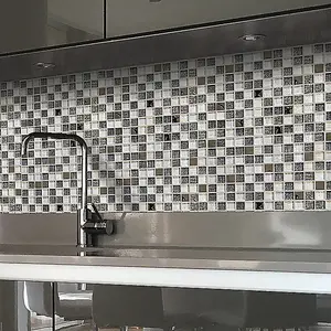 Antwerp White Gloss Checkerboard Glass Mosaic tile, (L)300mm (W)300mm