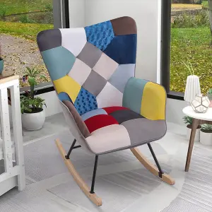 Patchwork Velvet Effect Rocking Chair Rocker Recliner Armchair