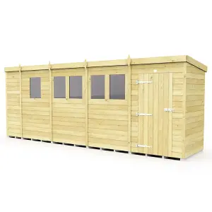 17 x 4 Feet Pent Shed - Single Door With Windows - Wood - L118 x W492 x H201 cm