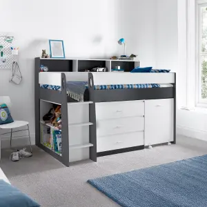 Erin Grey and White Mid Sleeper Bed With Desk And Spring Mattress