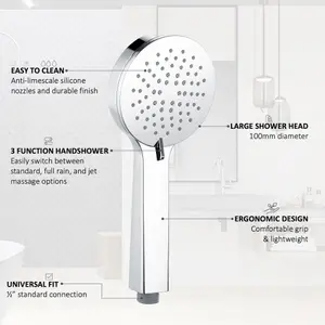 ENKI Chrome Round Multi Function 3-Setting Handheld Shower Head E21