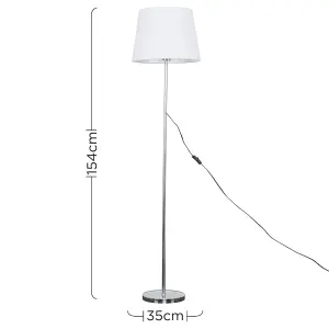 ValueLights Modern Standard Floor Lamp In Polished Chrome Metal Finish With White Tapered Light Shade