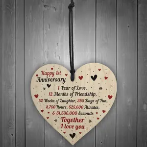 Red Ocean 1st Wedding Anniversary Gift For Him Her Wood Heart Keepsake Husband Wife Boyfriend Girlfriend