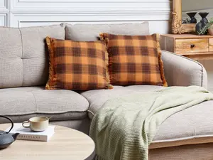 Set of 2 Cushions BARJA 45 x 45 cm Checked Orange