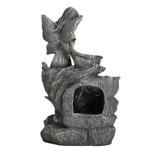 Grey Fairy LED Lighted Resin Garden Water Fountain Water Feature with Solar Panel