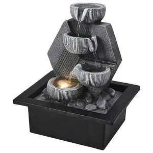 Grey LED Lighted Electricity Garden Fountain Resin Water Feature with Recirculating Pump