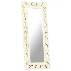 Berkfield Hand Carved Mirror White 110x50 cm Solid Mango Wood