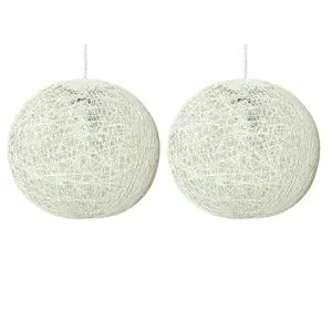 First Choice Lighting Set of 2 Abaca White 14" Globe Ceiling Light Shades