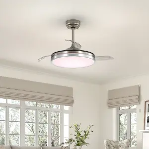 Retractable Ceiling Fan with Lights 42 Inch LED Ceiling Fan Lights with Remote Control and 6 Speed in Brushed Nickel