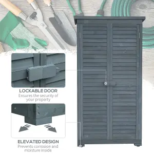 Outsunny Wooden Garden Storage Shed, 3 Shelves Tool Cabinet, Grey