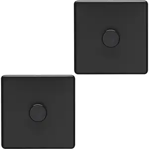 2 PACK 1 Gang Dimmer Switch 2 Way LED SCREWLESS MATT BLACK Light Dimming Wall