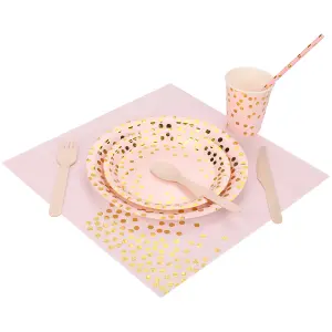 Polka Dot Party Tableware Disposable Dinnerware Set - Pink