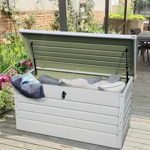 114cm W Galvanized Steel Outdoor Storage Patio Box  Garden Tool Cabinet with Lockable Lid, White