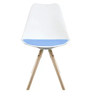 Soho White & Light Blue Plastic Dining Chair with Pyramid Light Wood Legs