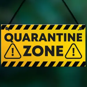 Red Ocean QUARANTINE ZONE Funny Novelty Hanging Wall Sign Man Cave Decor Gifts Novelty Birthday Gift Ideas