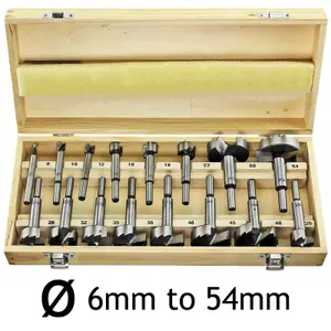 SPARES2GO Forstner Wood Drilling 6mm - 54mm Complete Drill Bit Tool Set (16 Piece)