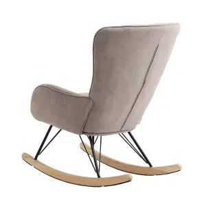 Grey Modern Fabric Rocking Chair,Upholstered Armchair Lounge Chair for Bedroom Living Room