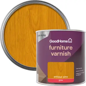 GoodHome Antique Pine Gloss Multi-surface Furniture Wood varnish, 250ml