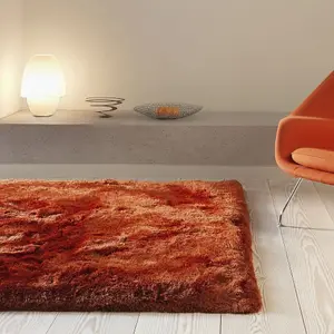 Orange Easy to clean Plain Handmade , Luxurious , Modern , Plain , Shaggy , Sparkle Rug for Living Room, Bedroom - 120cm X 170cm