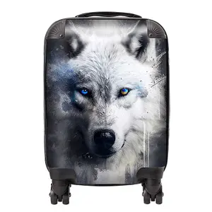 White Wolf Face Splashart Dark Background Suitcase - Mini Cabin