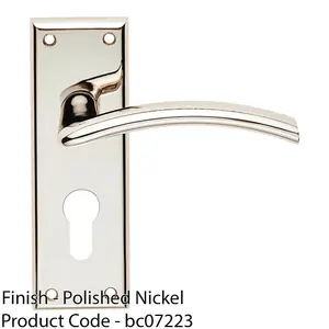 PAIR Arched Lever On EURO Lock Backplate Door Handle 150 x 50mm Polished Nickel