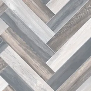 Anti-Slip Grey Wood Effect Herringbone Vinyl Flooring For LivingRoom, Kitchen, 2mm Thick Vinyl Sheet -7m(23') X 4m(13'1")-28m²