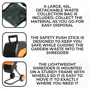 Lazy-Shred Electric Garden Shredder 2500w Leaf & Wood Chipper 45L Bag 45mm Cutting Width