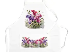 Purely Home  Garden Flowers Sweet Peas Apron - Floral Gifts for Her - Cooking & Baking