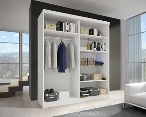 Sleek White Sliding Door Wardrobe - Vista 04 Bedroom Storage - (H)2000mm x (W)1500mm x (D)610mm