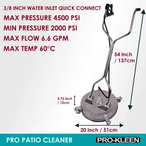 ProKleen Stainless Steel Pressure Washer Surface Patio Cleaner 20" 3/8 Connection