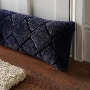 Catherine Lansfield Cosy Diamond Faux Fur Door Draught Excluder Navy Blue