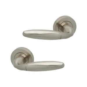 Intelligent Hardware - Internal Door Handle - Pair - Lever on Round Rose - Bristol - Satin Nickel