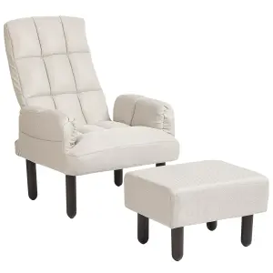 Recliner Chair OLAND with Footstool Linen Light Beige