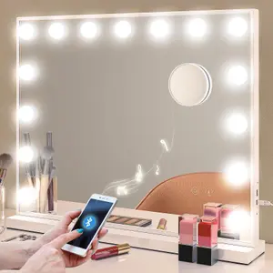 Makeup Mirror Bluetooth Speaker with 15 Dimmable Bulbs - 58cm x 48cm