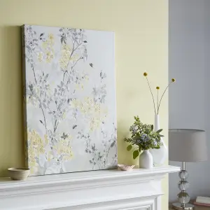 Laura Ashley Spring Blossoms Floral Grey & Yellow Canvas art (H)80cm x (W)60cm