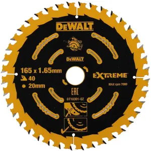 DEWALT Extreme Framing Circular Saw Blade 165 x 20mm x 40T