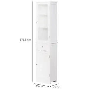 kleankin Storage Cabinet Organizer Tower with Multiple Shelves & Drawer, White