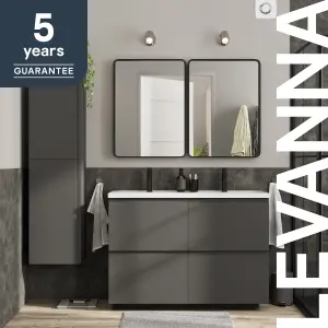 GoodHome Levanna Wide Matt Grey Double Freestanding Bathroom Cabinet (H) 850mm (W) 1200mm