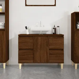 Berkfield Sink Cabinet Brown Oak 80x33x60 cm Engineered Wood