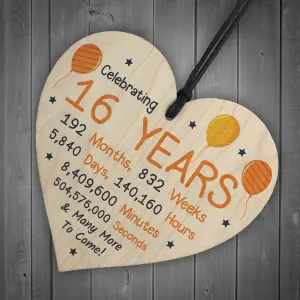 Red Ocean 16th Birthday Novelty Wooden Heart Gift For Son Daughter Brother Sister Friend