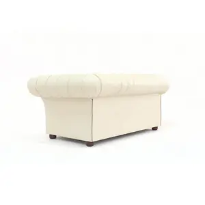 Chesterfield 2 Seater Buttoned Seat Cottonseed Real Leather Sofa Settee In Balmoral Style