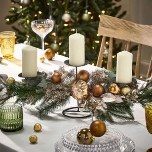 Metallic Magic Triple Pillar Centrepiece Christmas Decoration Tealight Holder Candle Holder